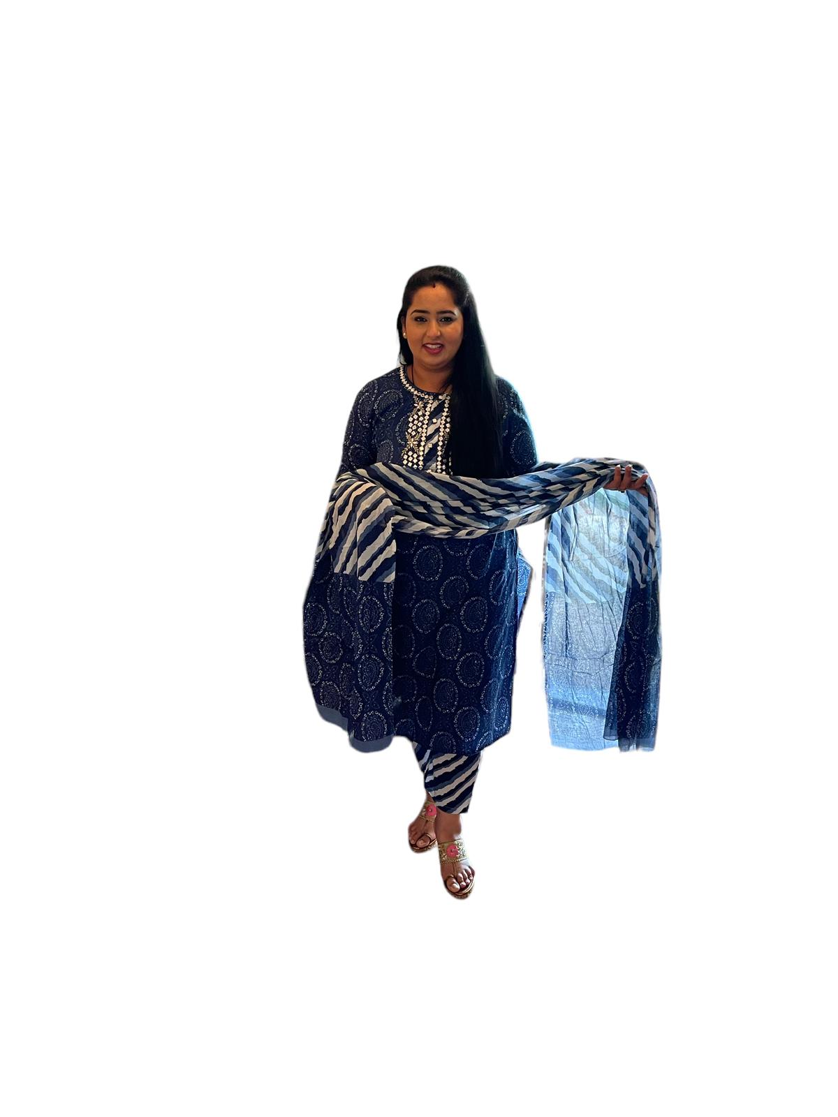 Printed cotton suit with dupatta