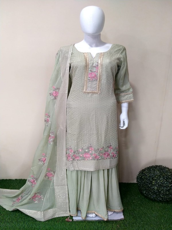 Sharara Suit with Machine embroidery