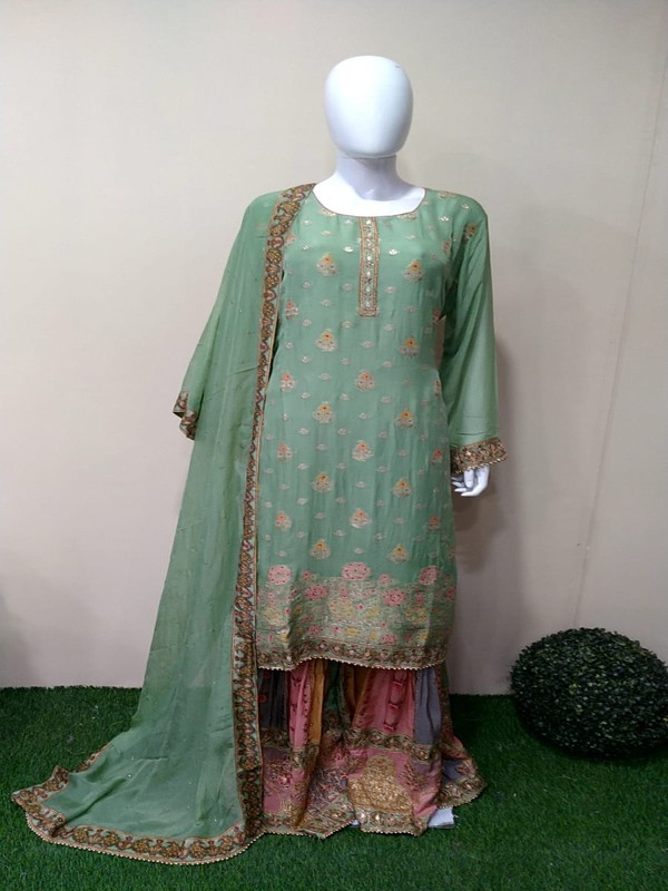 Sharara Suit with Machine embroidery