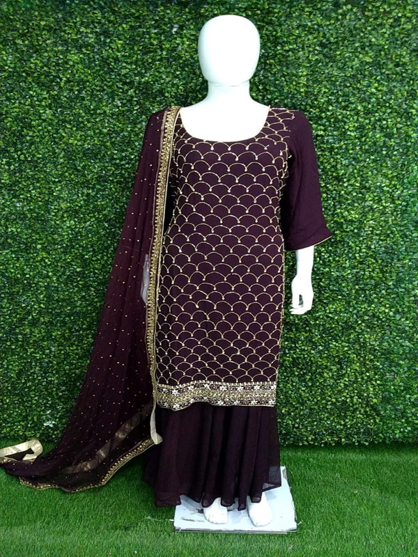 Sharara Suit with Machine Embroidery