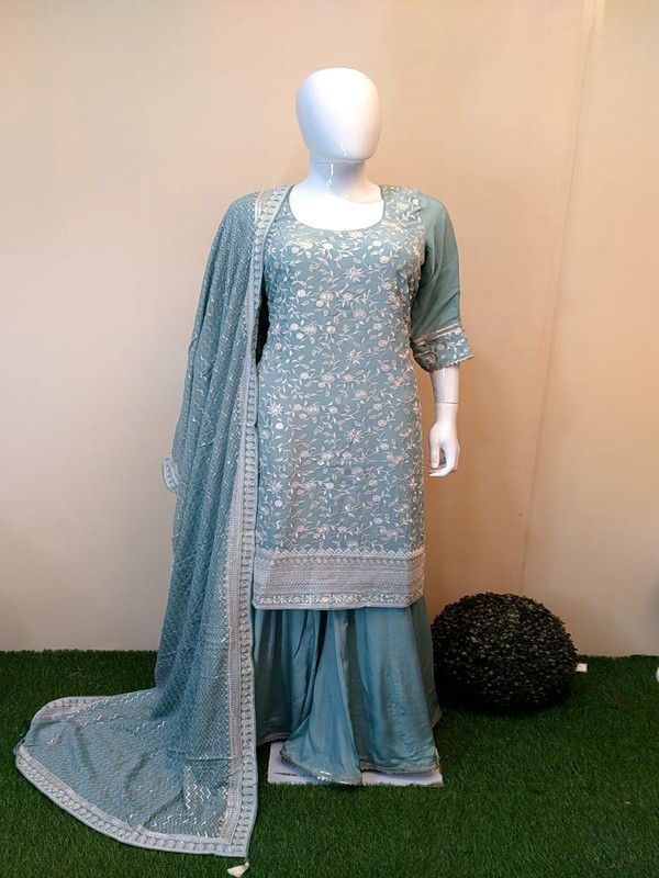 Sharara Suit with Machine embroidery