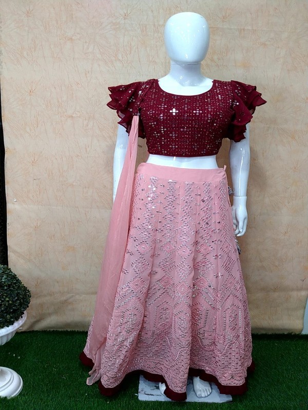 Skirt Choli with Machine Embroidery